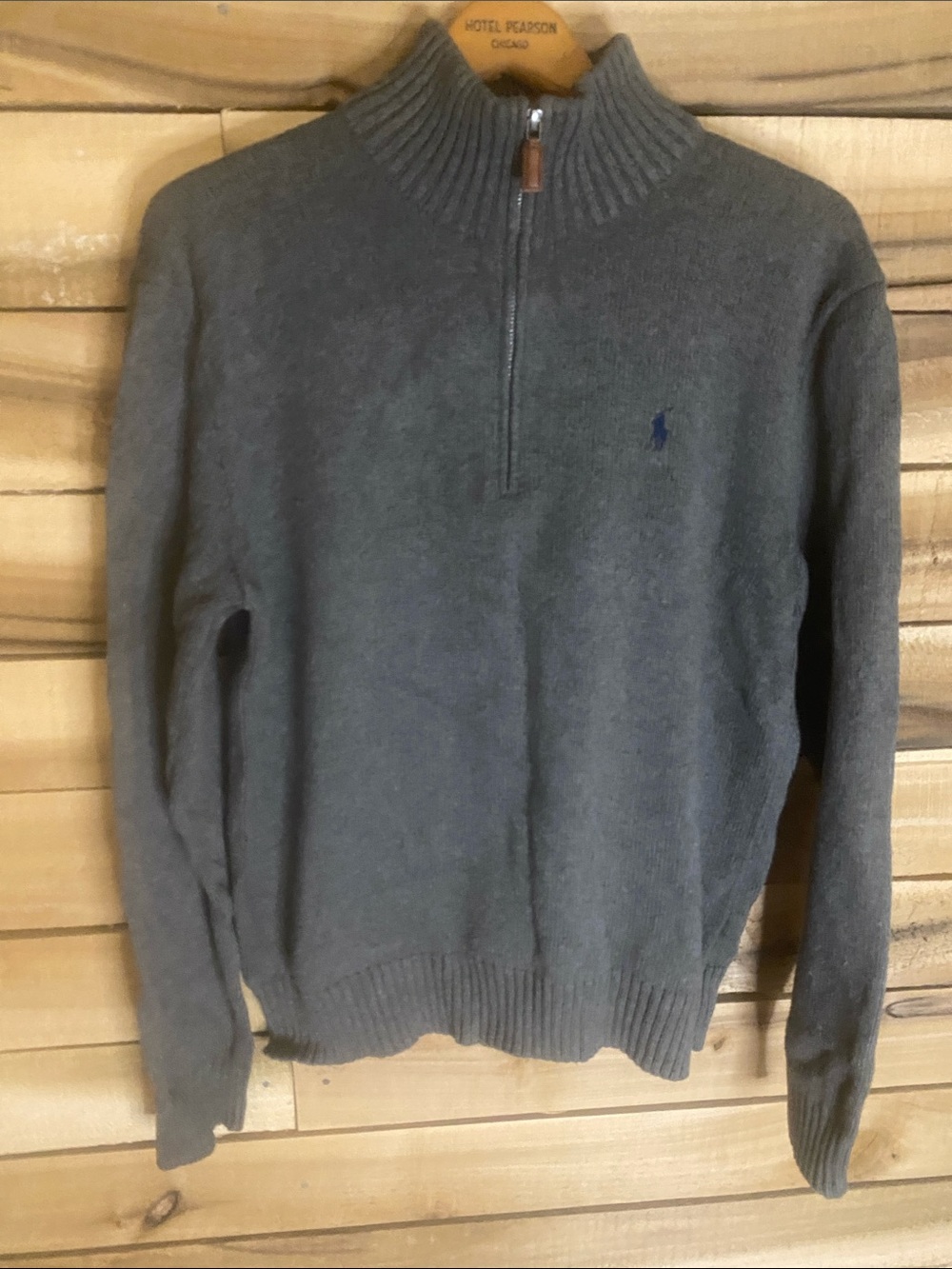 Polo by Ralph Lauren Charcoal Gray Half-Zip Sweater with Blue Pony size medium